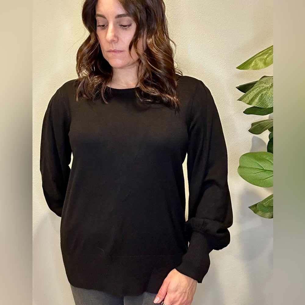 Adrianna Papell Black Puff Sleeve Sweater